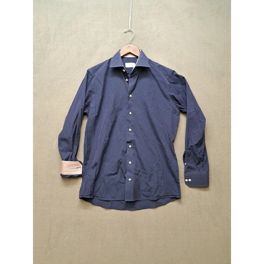 Eton Contemporary Fit Shirt Mens Flip Cuff Long Sleeve Blue Solid Size 39 15.5